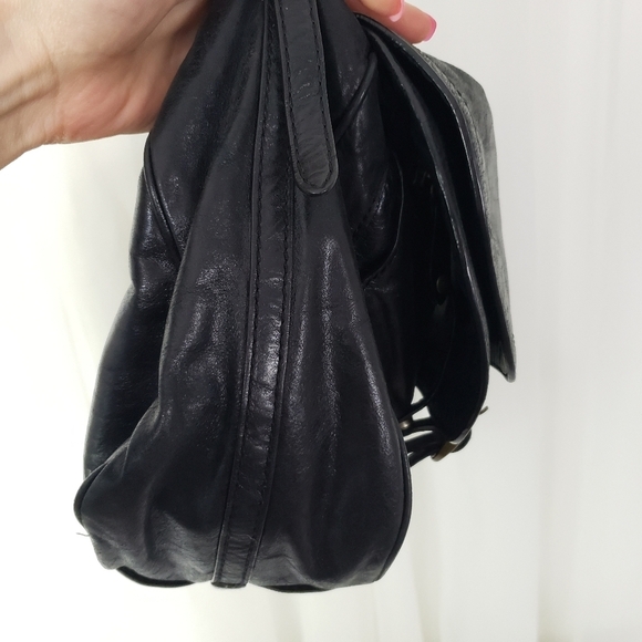 Olivia Harris black leather satchel bag multiple compartment - Picture 8 of 13